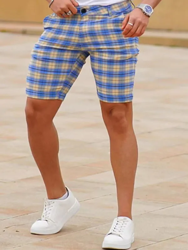 men's skinny plaid plus size casual shorts