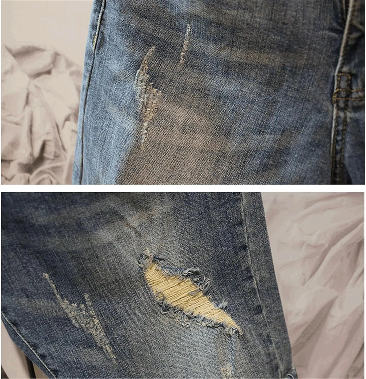Men's Stretch Ripped Denim Shorts Casual Summer Jeans Shorts Straight Length Casual Jean Shorts
