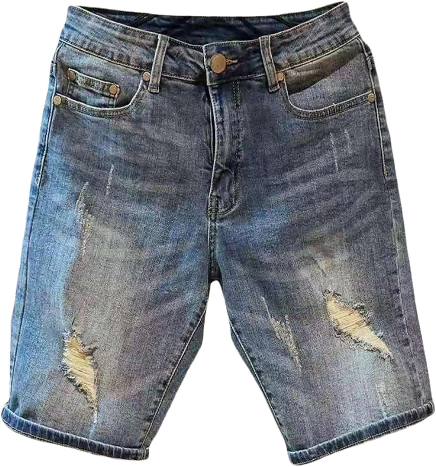 Men's Stretch Ripped Denim Shorts Casual Summer Jeans Shorts Straight Length Casual Jean Shorts