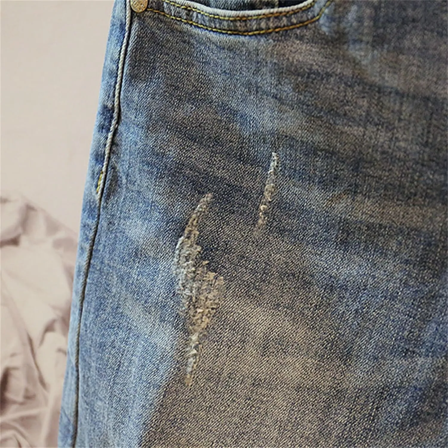 Men's Stretch Ripped Denim Shorts Casual Summer Jeans Shorts Straight Length Casual Jean Shorts