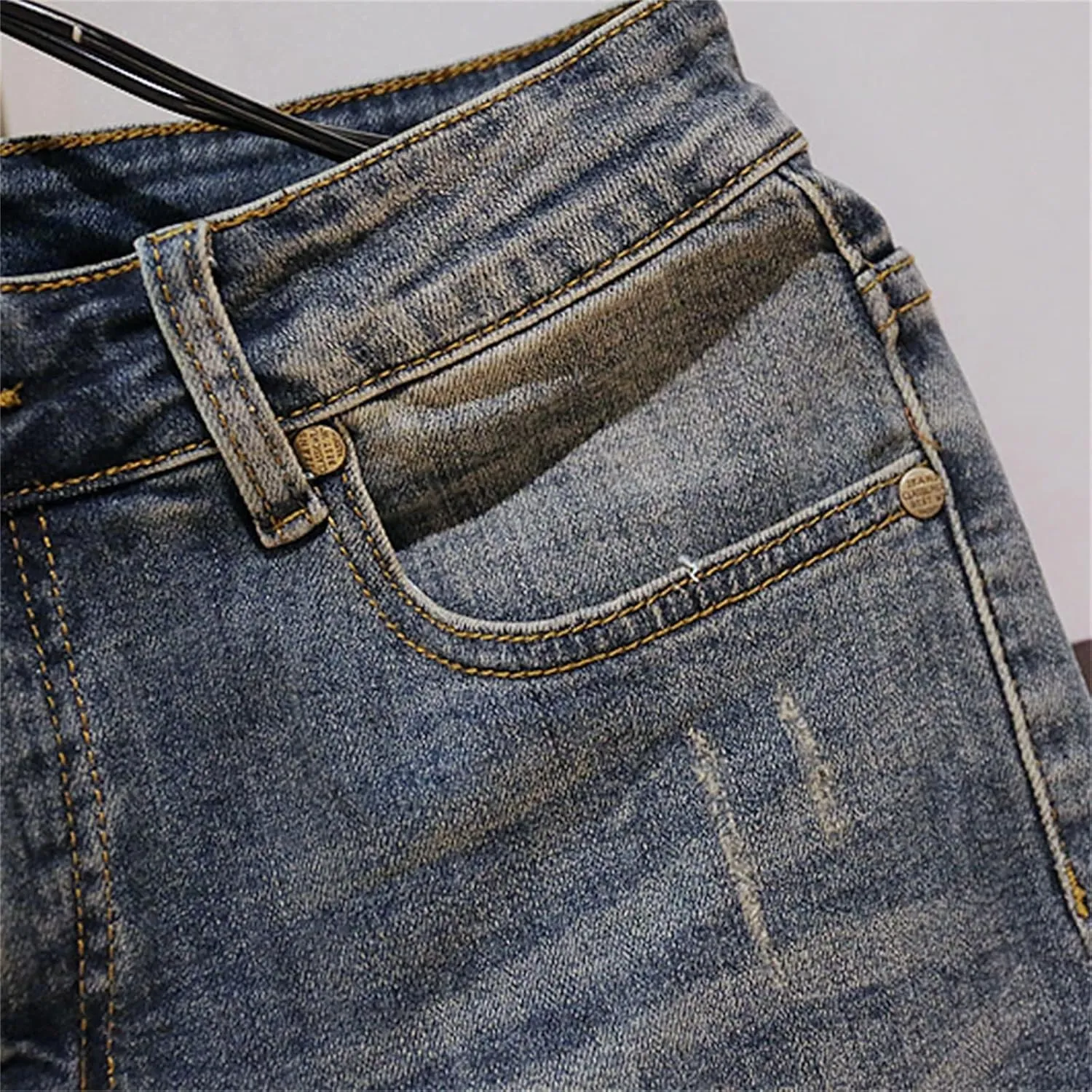 Men's Stretch Ripped Denim Shorts Casual Summer Jeans Shorts Straight Length Casual Jean Shorts