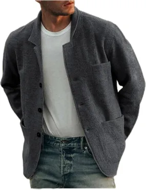 Mens Wool Blend Jacket Lightweight Casual Outwear Notch Lapel Shacket Jacket Single Breasted Coat with Pockets