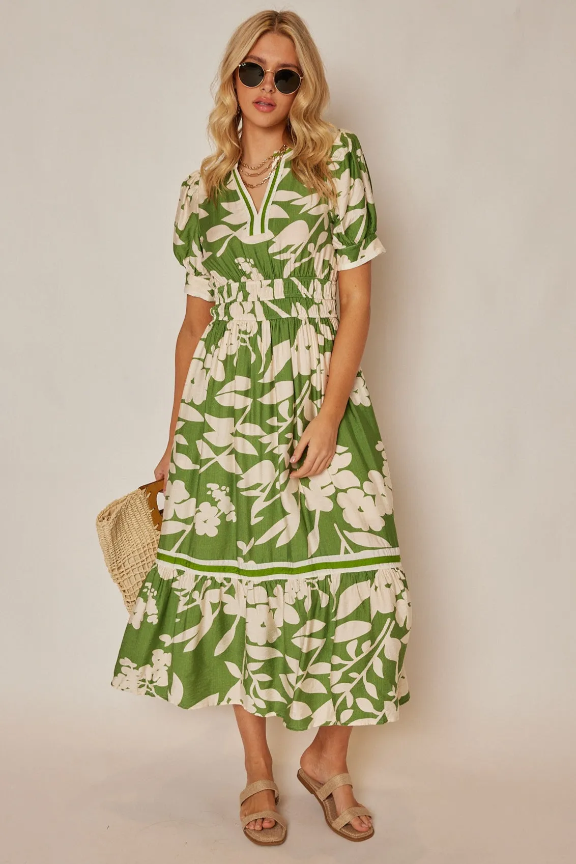 Meryl Floral Puff Sleeve Midi Dress