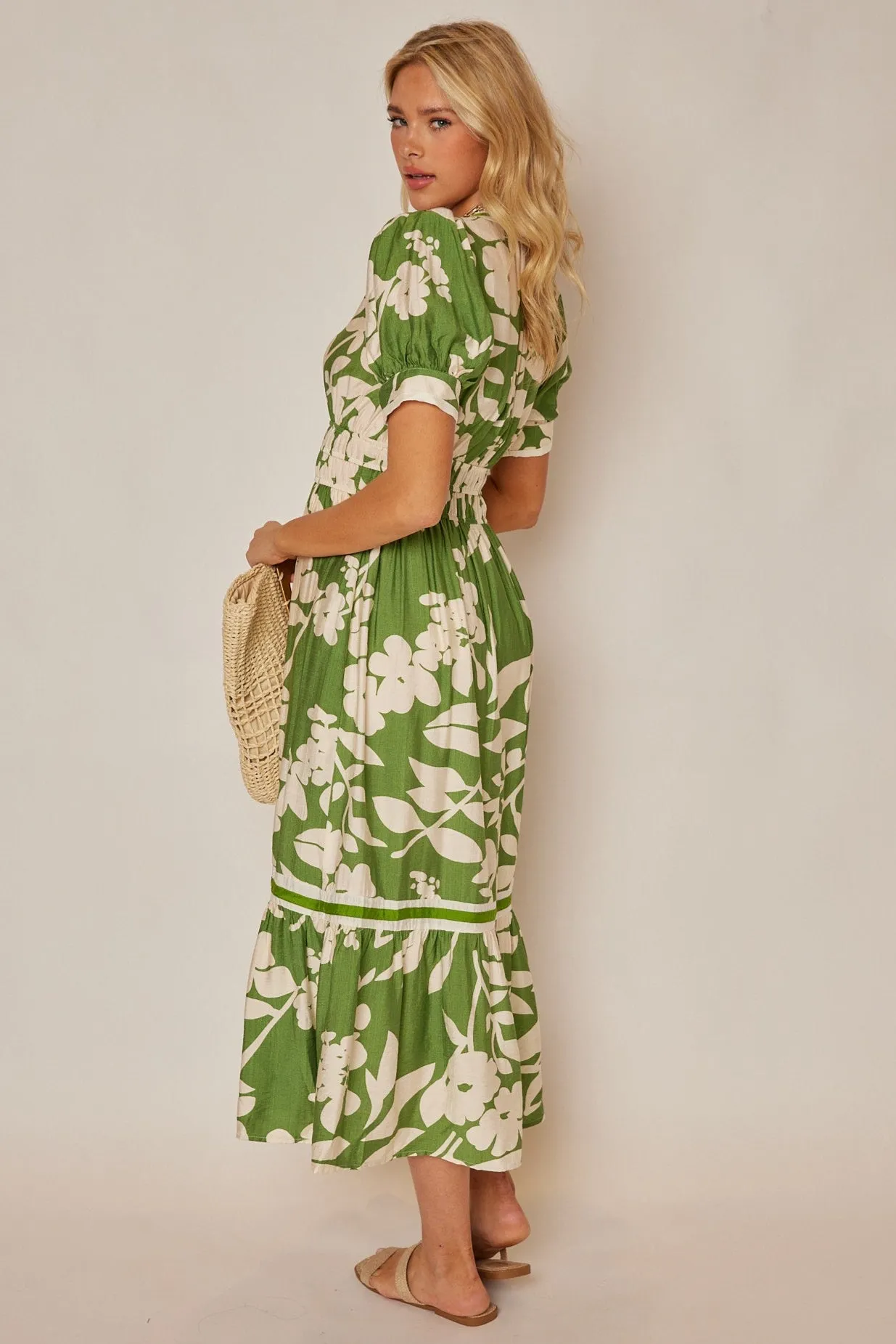 Meryl Floral Puff Sleeve Midi Dress