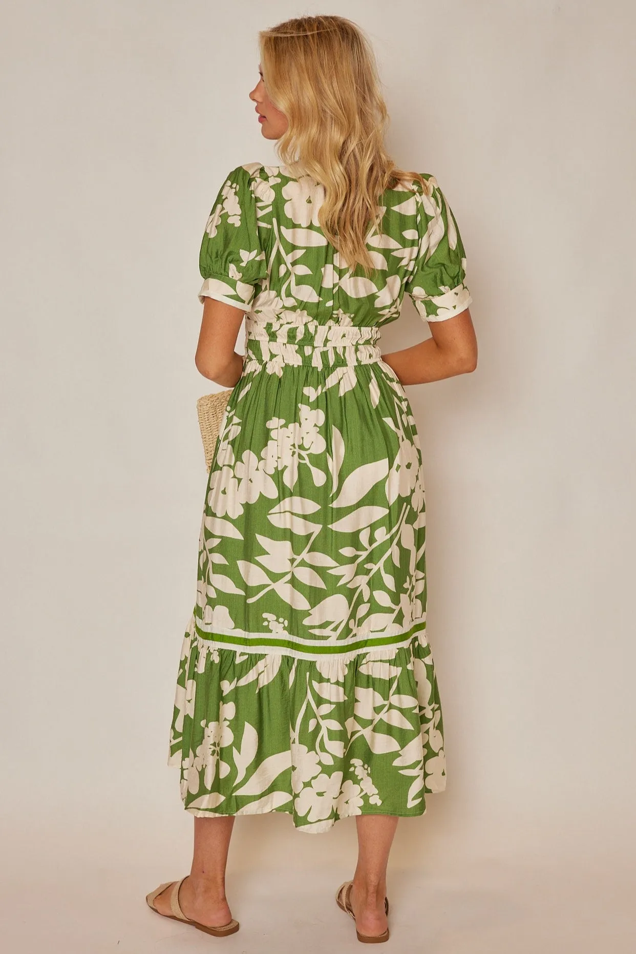 Meryl Floral Puff Sleeve Midi Dress
