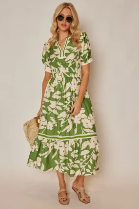 Meryl Floral Puff Sleeve Midi Dress