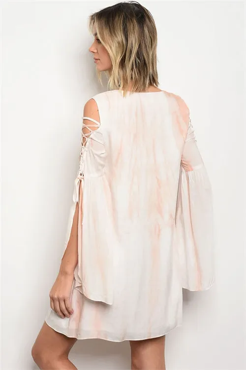 Misses Pink Tie Dye Lace Up Skater Dress