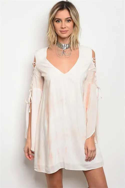 Misses Pink Tie Dye Lace Up Skater Dress