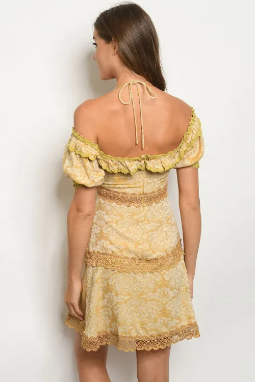 Mustard Yellow Floral Lace Accent Dress