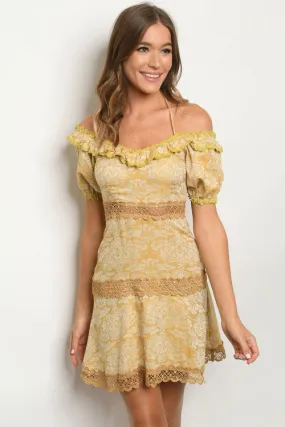 Mustard Yellow Floral Lace Accent Dress