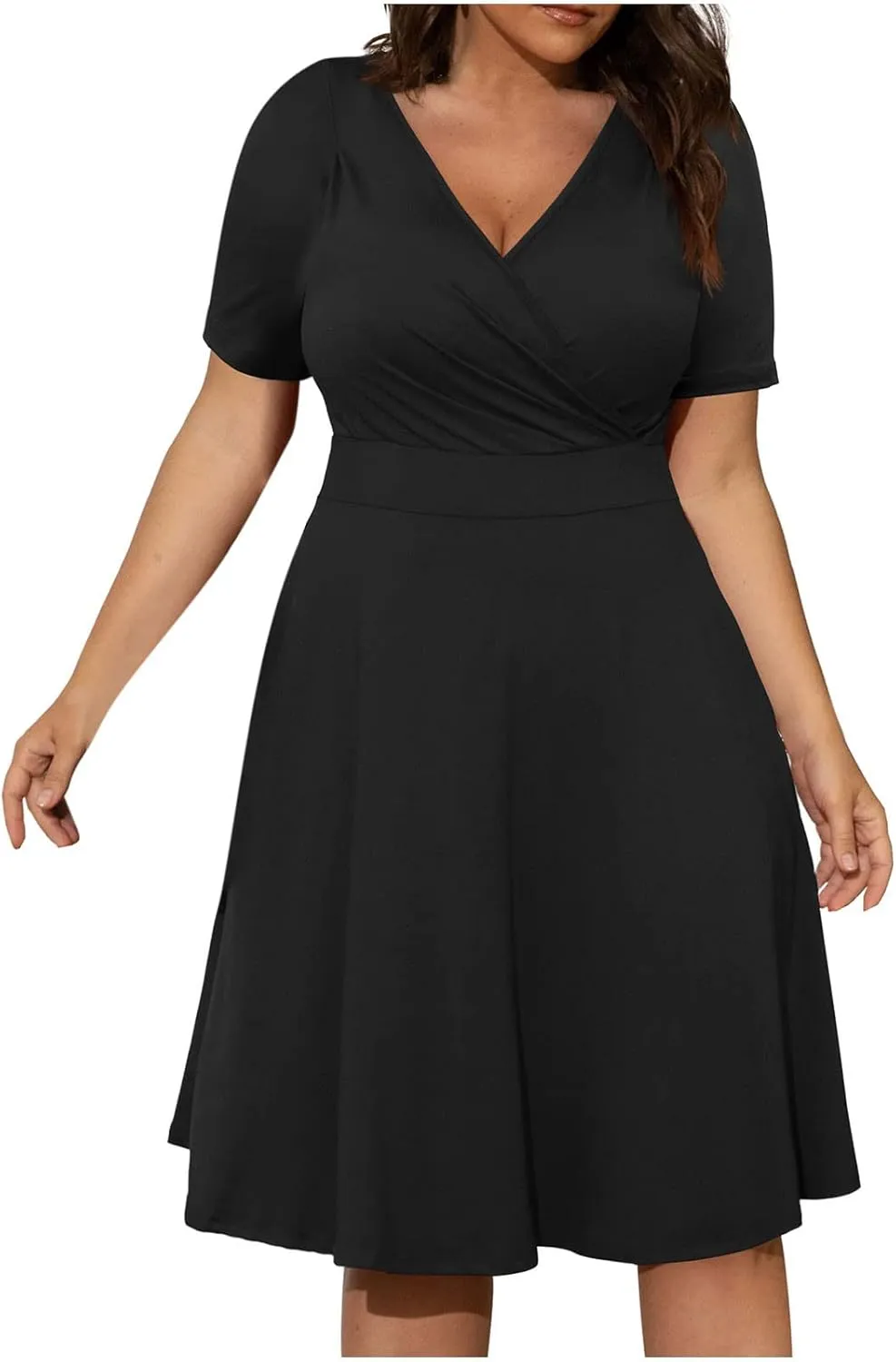NaRHbrg Summer Dresses for Women 2024 Wrap V Neck Short Sleeve Midi Dress Ruffle Hem A-Line Sundress Cocktail Party Dress