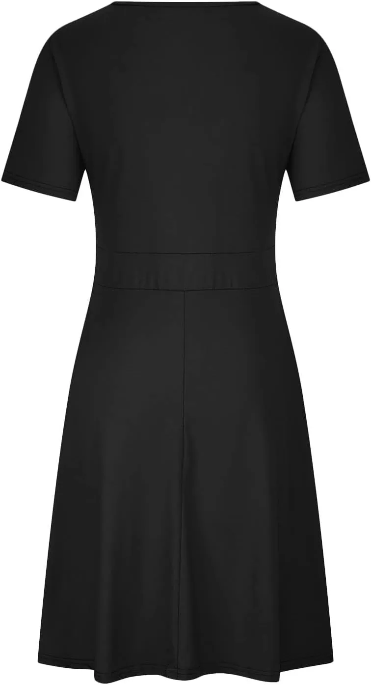 NaRHbrg Summer Dresses for Women 2024 Wrap V Neck Short Sleeve Midi Dress Ruffle Hem A-Line Sundress Cocktail Party Dress