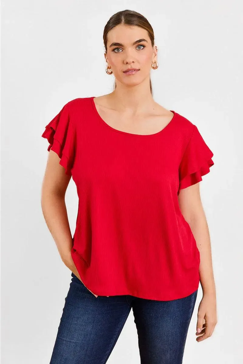 Plus Size Short fluttery sleeves Round Neck Top