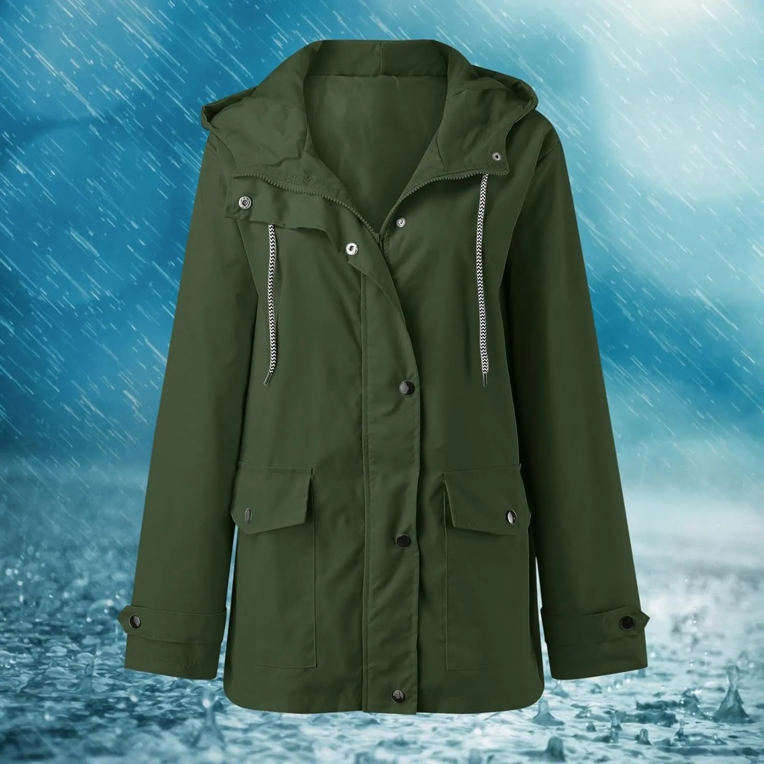 Rain Jacket Women 2024 Lightweight Raincoat Waterproof Windbreaker Trendy Climbing Outdoor Trench Coats Outerwear