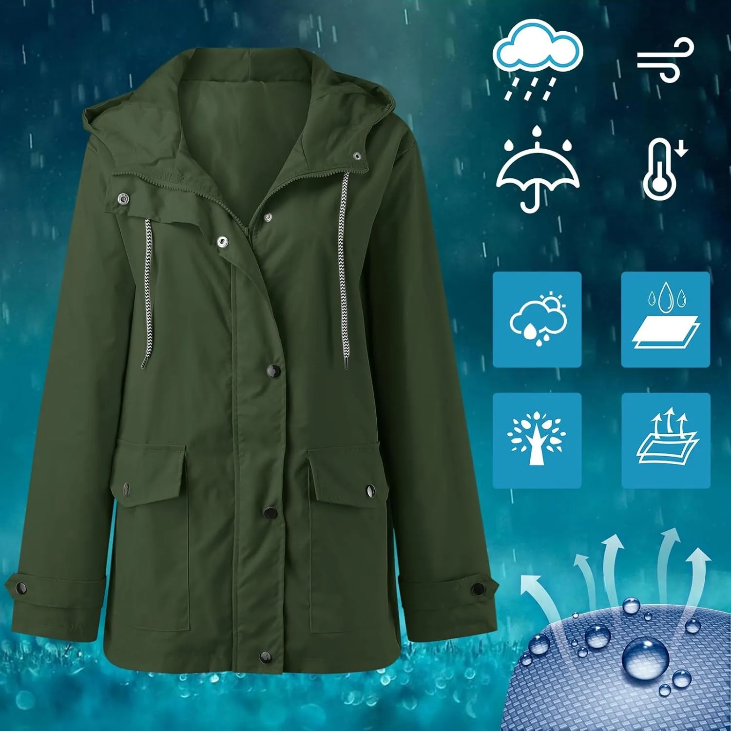 Rain Jacket Women 2024 Lightweight Raincoat Waterproof Windbreaker Trendy Climbing Outdoor Trench Coats Outerwear