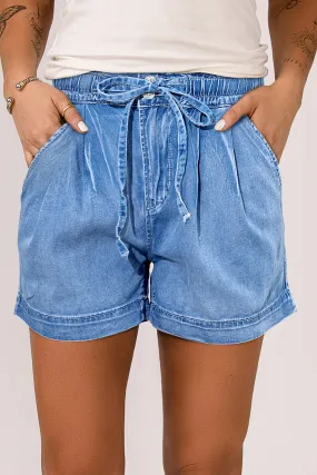 Reina Casual Chambray Drawstring Shorts
