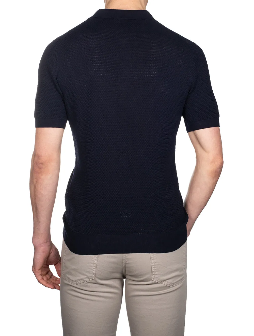 Ribbed Short Sleeve Polo Navy