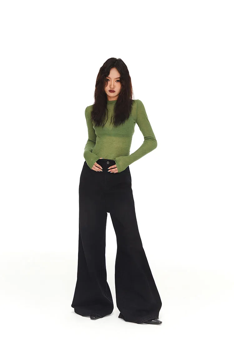 Skinny Semi High Neck Translucent Top