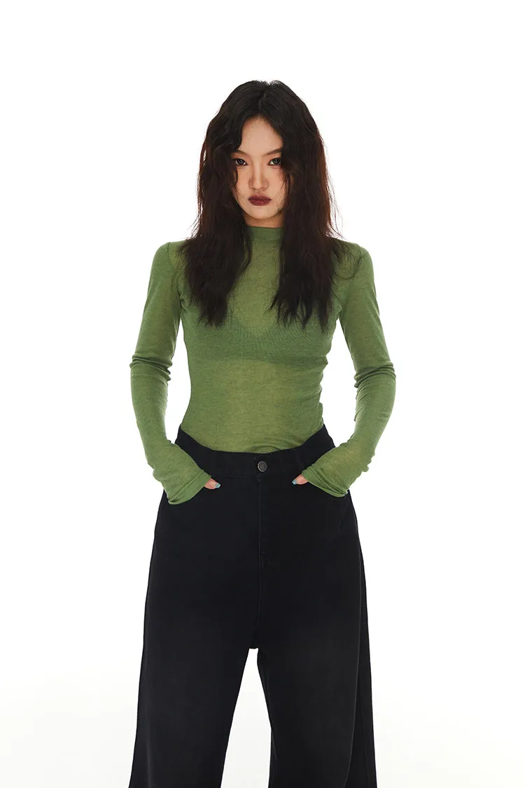 Skinny Semi High Neck Translucent Top