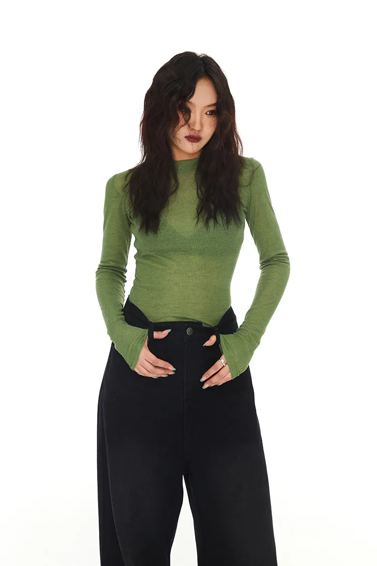 Skinny Semi High Neck Translucent Top