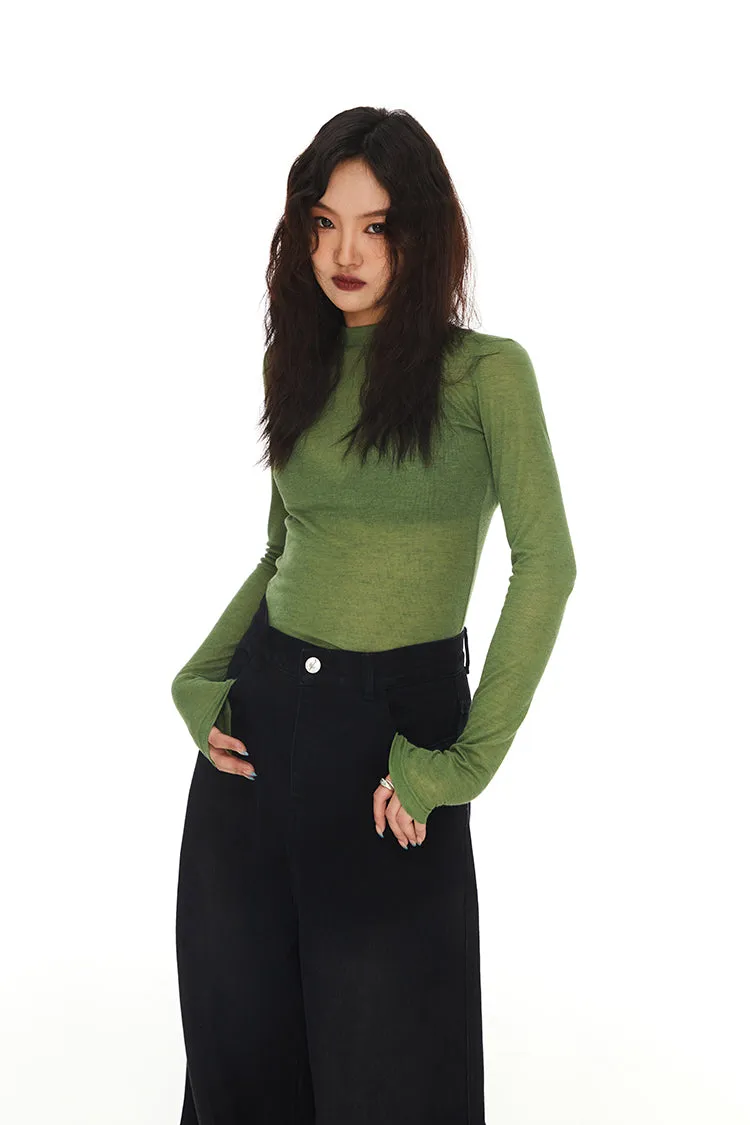 Skinny Semi High Neck Translucent Top