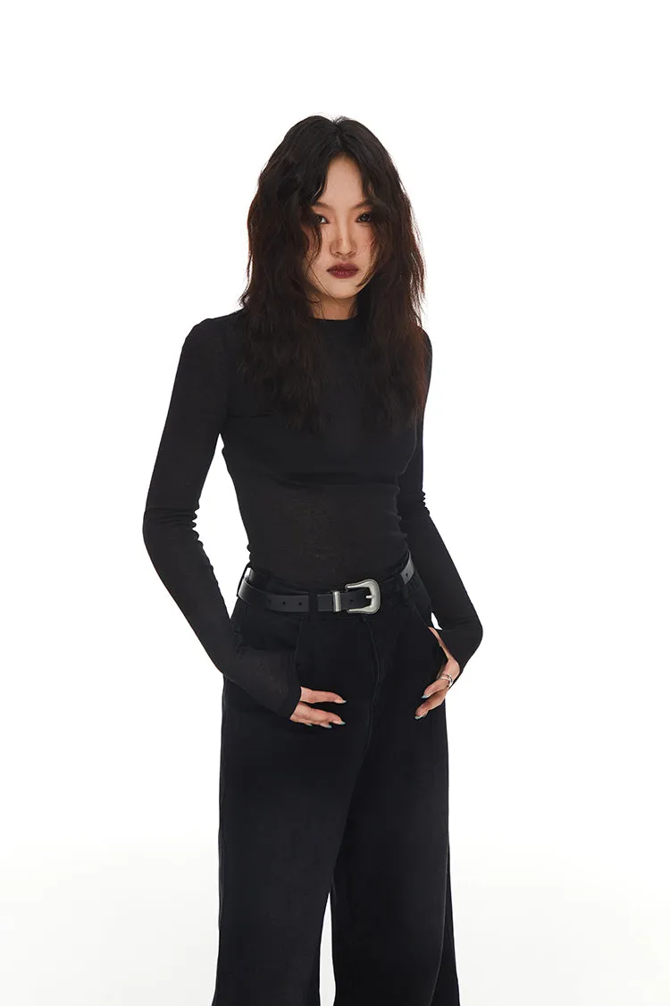 Skinny Semi High Neck Translucent Top