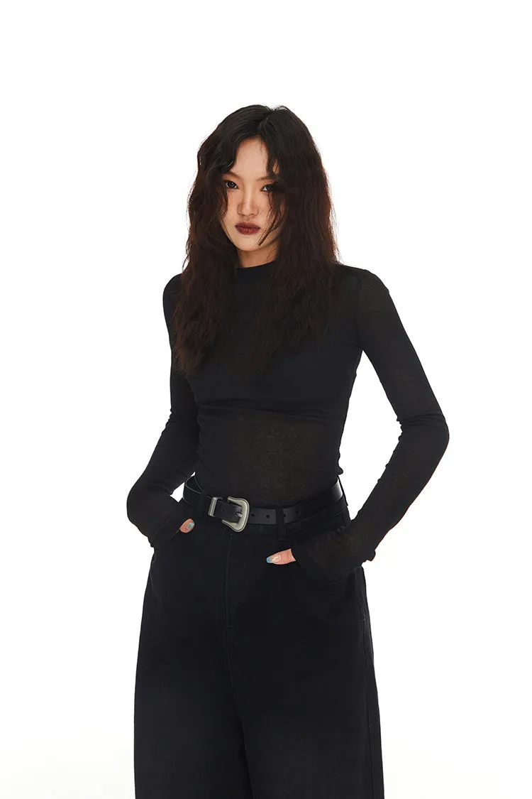 Skinny Semi High Neck Translucent Top