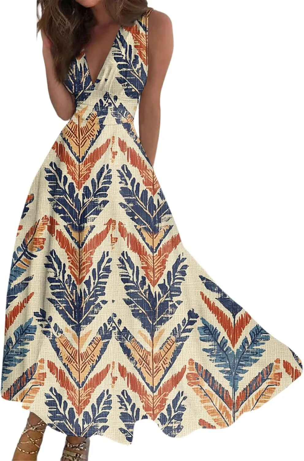 Spring Womens Dresses, Beach 2025 Vacation V-Neck Floral Bohemian Long Sundress