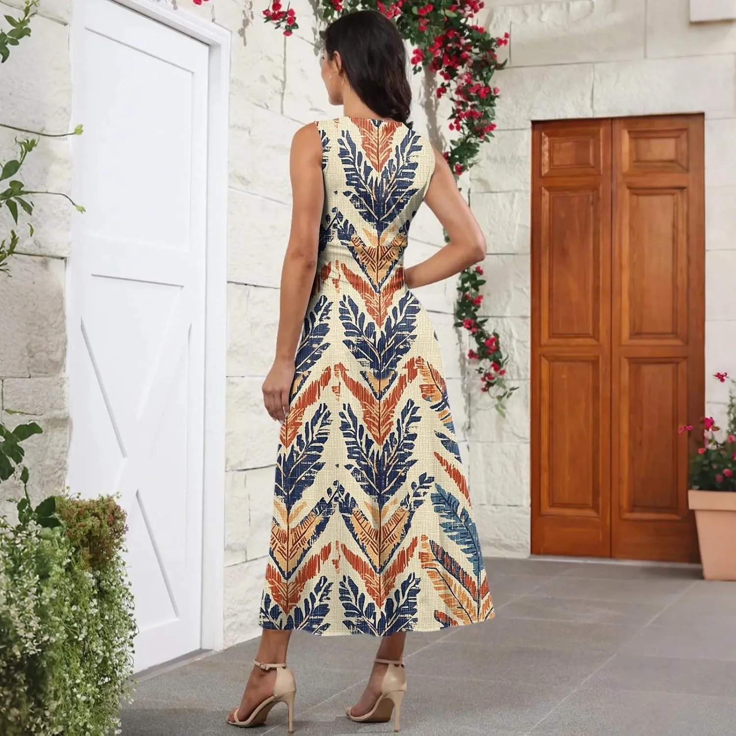 Spring Womens Dresses, Beach 2025 Vacation V-Neck Floral Bohemian Long Sundress