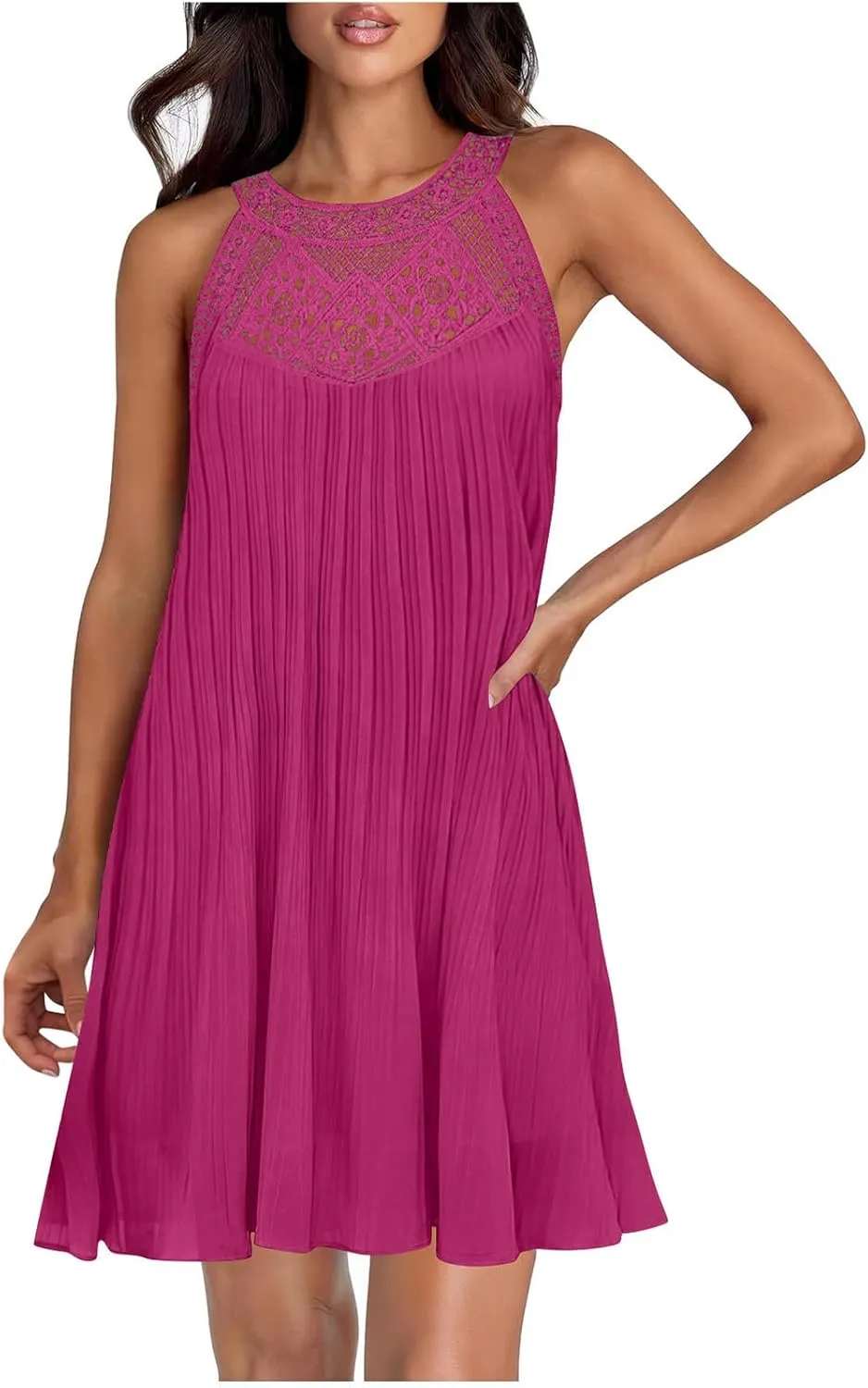 Summer Dresses for Women 2025 Loose Crew Neck Sleeveless Casual Sundress Fashion Vacation Solid Color Beach Dress