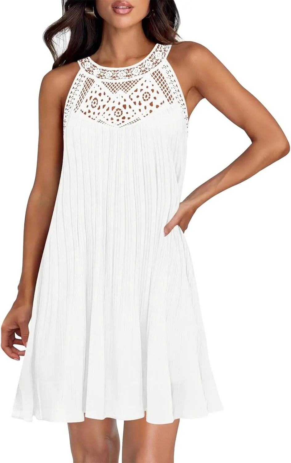 Summer Dresses for Women 2025 Loose Crew Neck Sleeveless Casual Sundress Fashion Vacation Solid Color Beach Dress