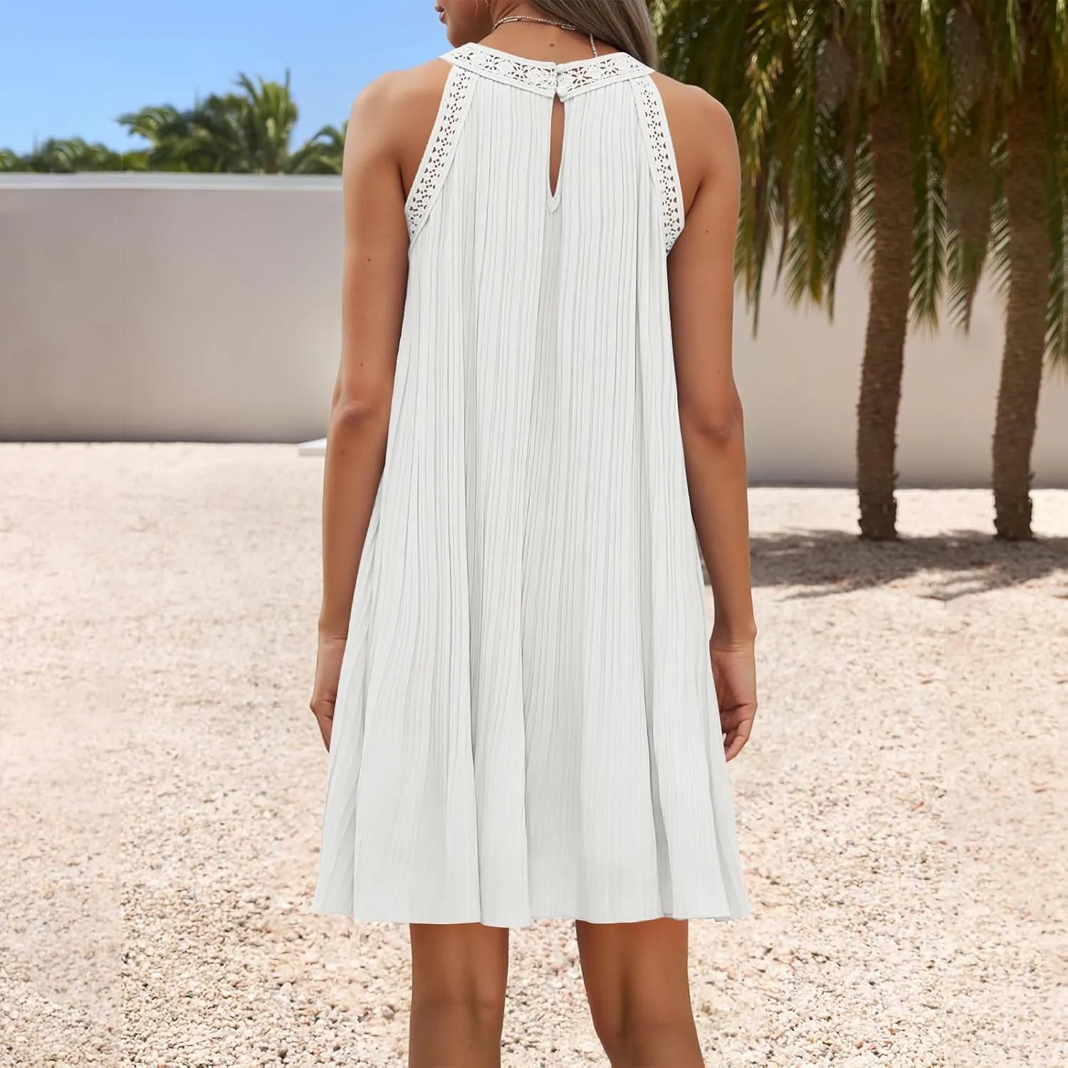 Summer Dresses for Women 2025 Loose Crew Neck Sleeveless Casual Sundress Fashion Vacation Solid Color Beach Dress