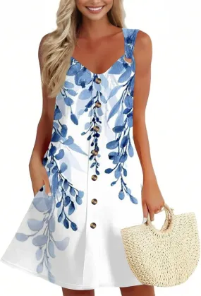 Summer Dresses for Women 2025 Sleeveless Beach Vacation Dress Casual V Neck Sundress Loose Tank Dress with Pockets