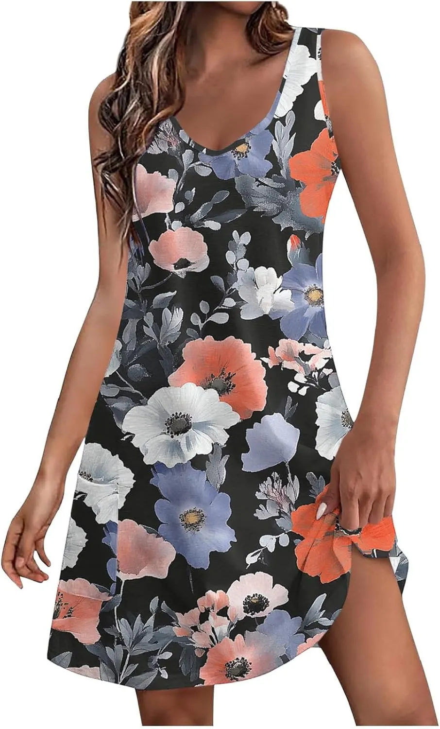 Summer Dresses for Women Sleeveless Boho Print Mini Dress Casual V Neck Beach Vacation Outfits Trendy