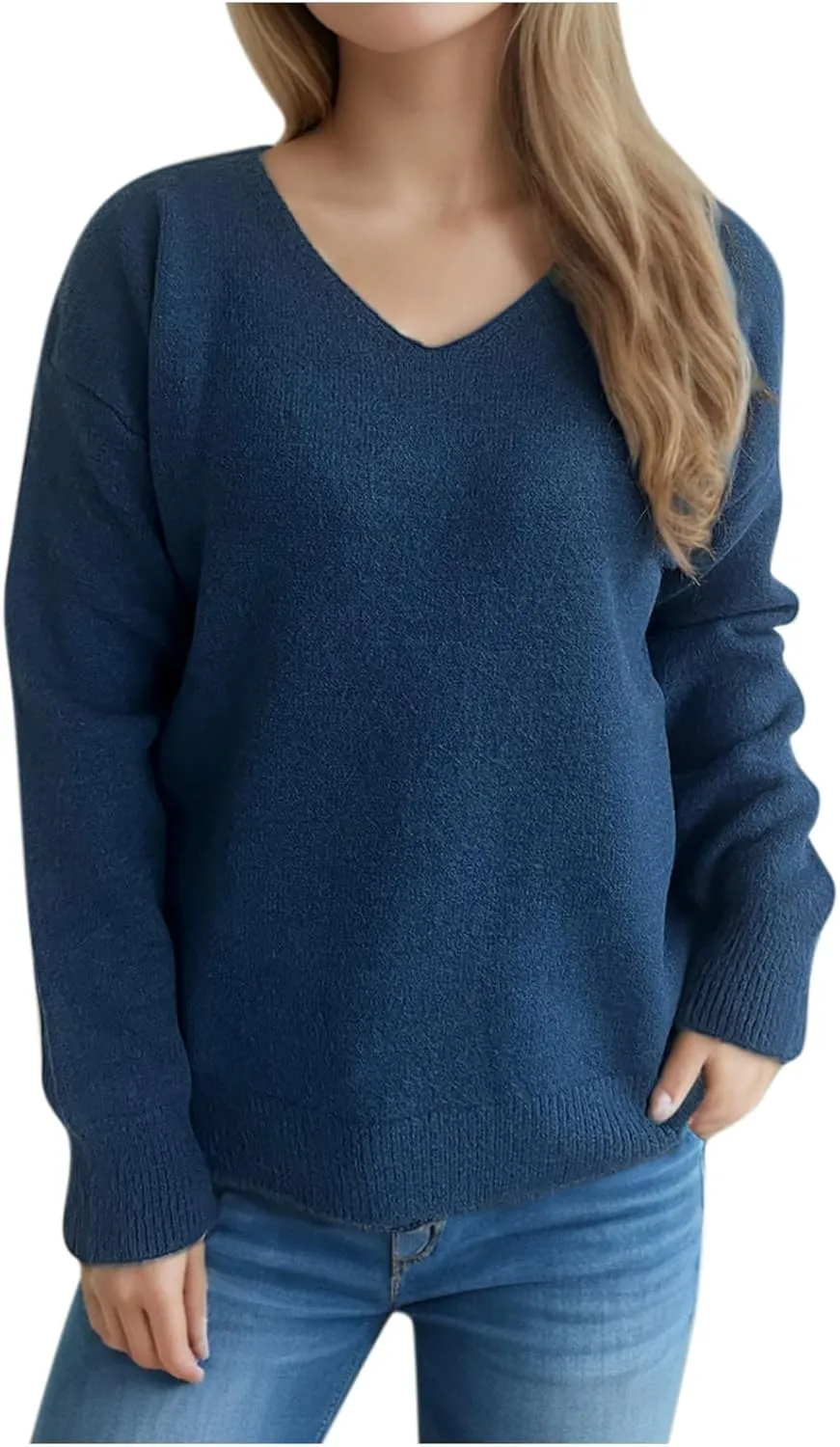 Sweaters for Women Trendy Crewneck Ribbed Knit Sweater Loose Fit Casual Solid Long Sleeve Pullover Trendy Tops