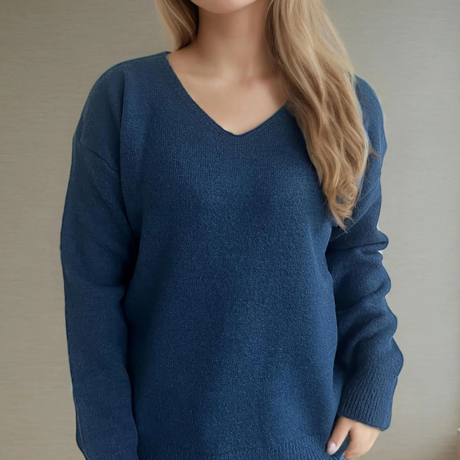 Sweaters for Women Trendy Crewneck Ribbed Knit Sweater Loose Fit Casual Solid Long Sleeve Pullover Trendy Tops