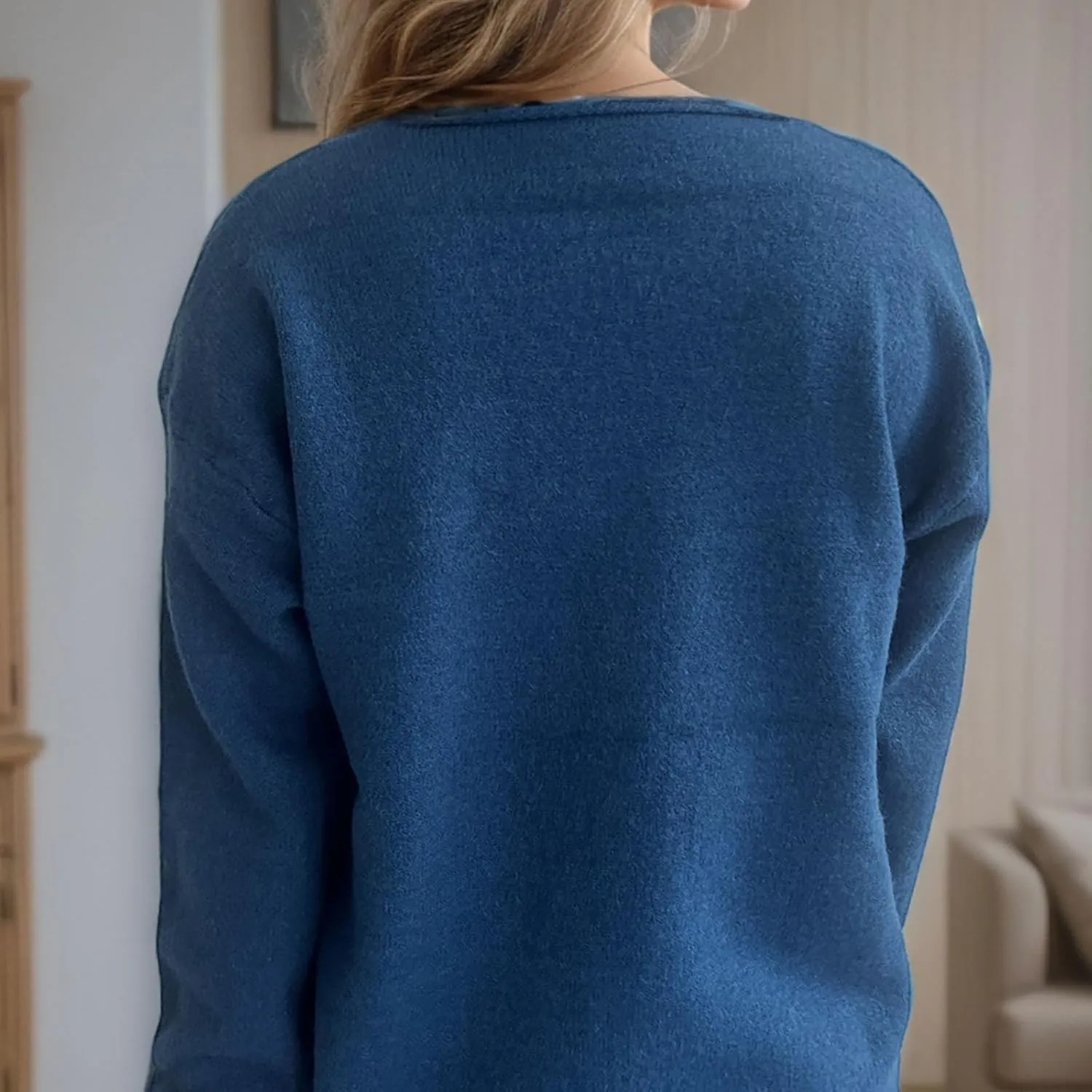 Sweaters for Women Trendy Crewneck Ribbed Knit Sweater Loose Fit Casual Solid Long Sleeve Pullover Trendy Tops