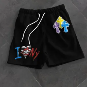 Trendy casual graffiti print shorts