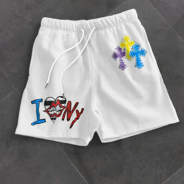 Trendy casual graffiti print shorts
