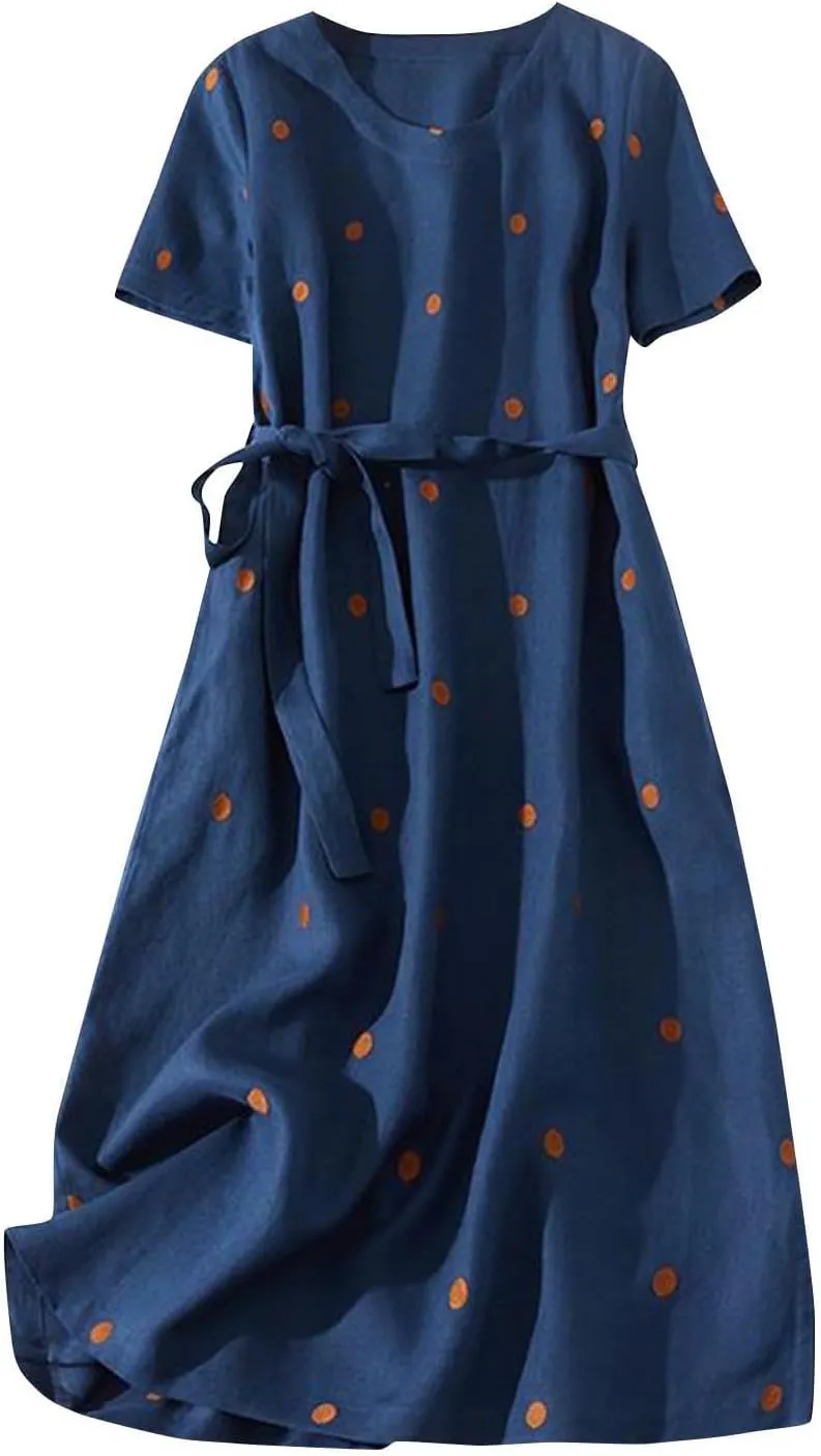 Vestidos Casuales para Mujer Women's Loose Fit Vintage Babydoll Dress Printed Cotton Linen Solid Gauze Dresses