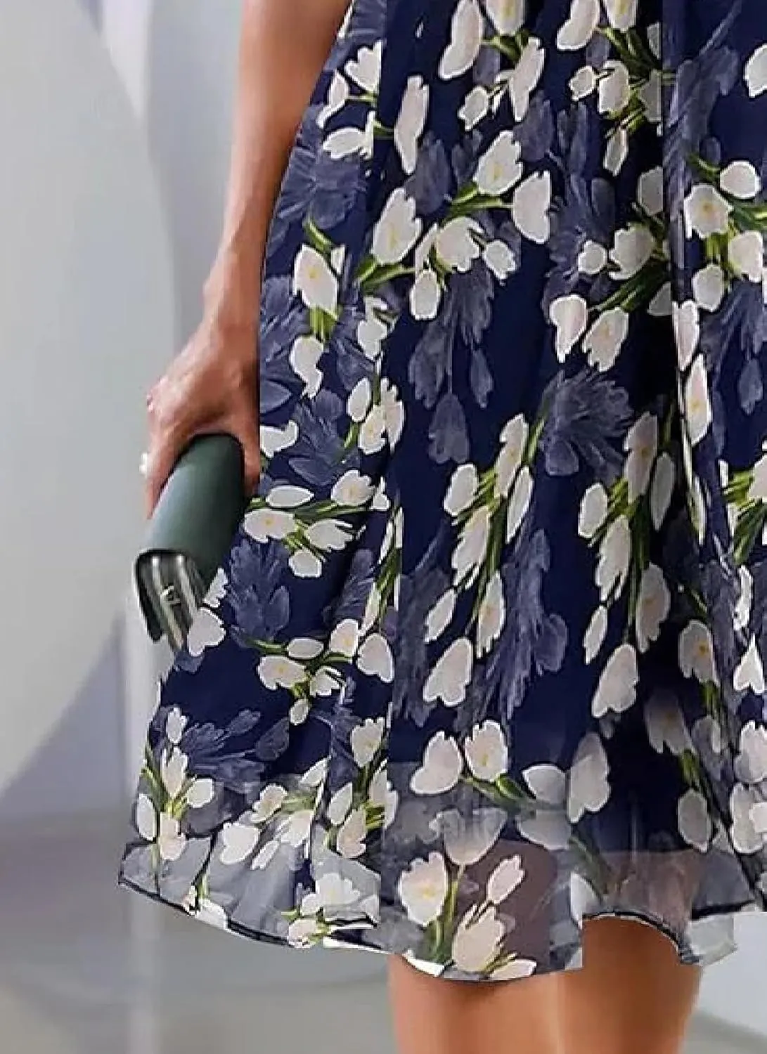 Women's Boho Flowy Short Sleeve Round Neck Floral Midi Dress Shift Tiered Spring Summer Wedding Guest Dresses