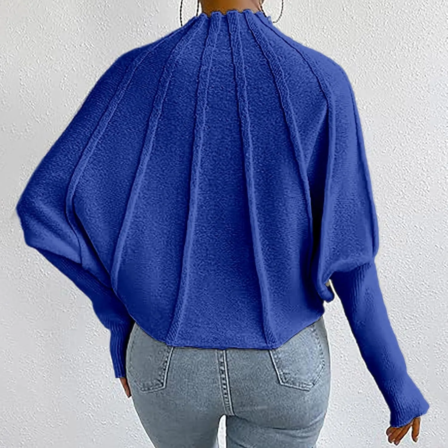Womens Half Turtleneck Long Sleeve Fall Oversized Mock Neck A Shaped Woven Strip Sweater Pullover Sweater Top