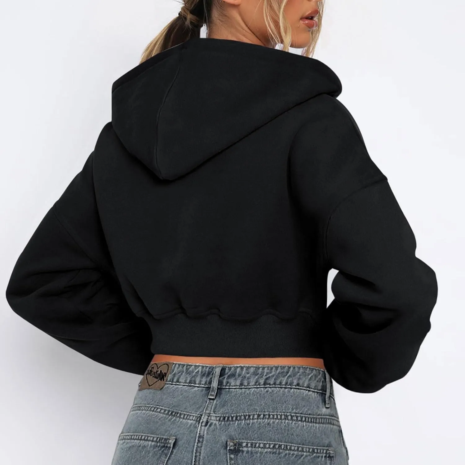 Womens Hooded Athletic Jackets Fashion Zip up Soild Color Cropped Hoodie Ladies Casual Long Sleeve Sweatshirt Coats