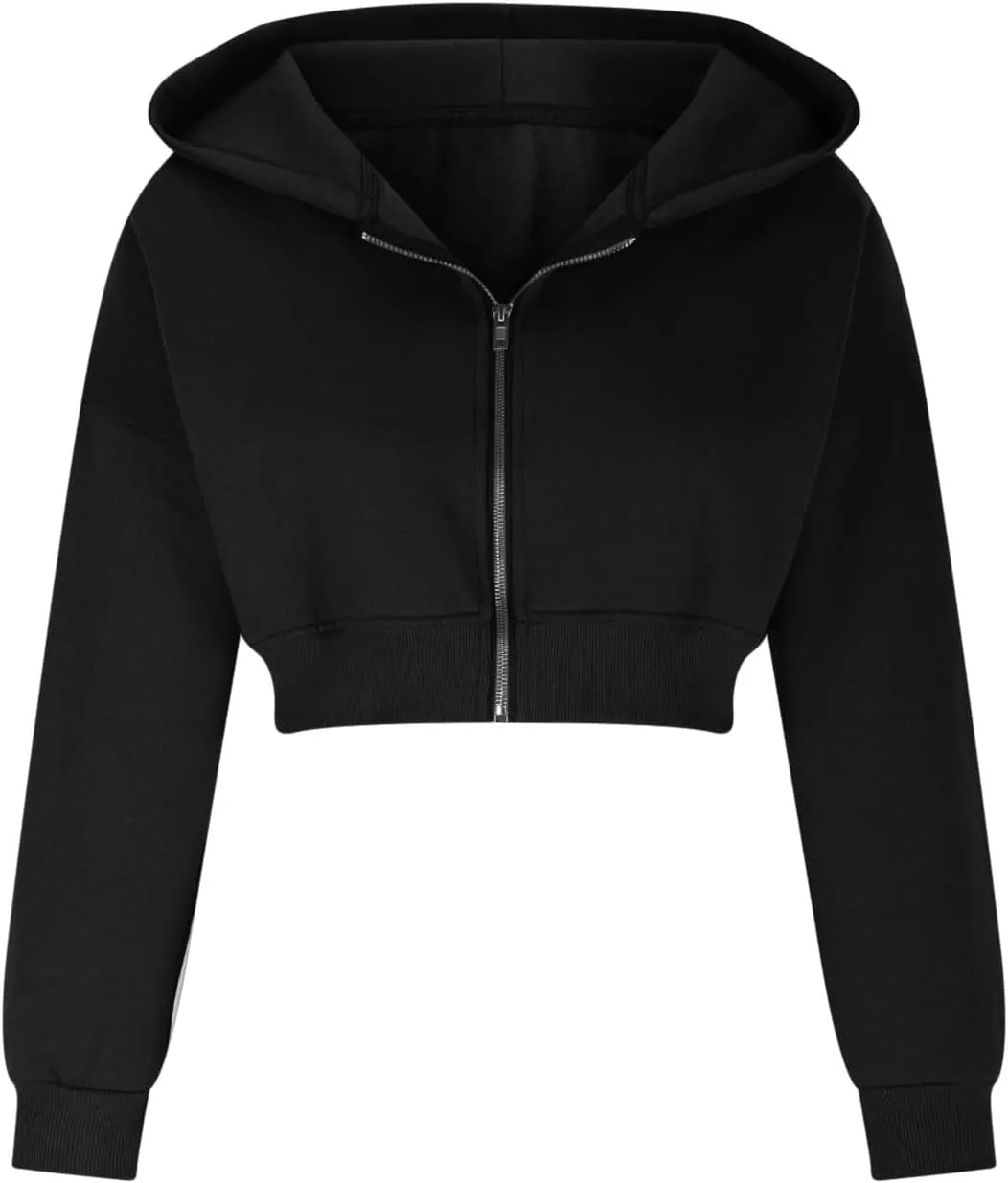 Womens Hooded Athletic Jackets Fashion Zip up Soild Color Cropped Hoodie Ladies Casual Long Sleeve Sweatshirt Coats