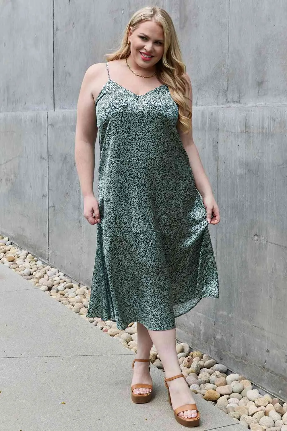 Women's Jade By Jane Wild Thing Full Size Satin Midi Slit Dress