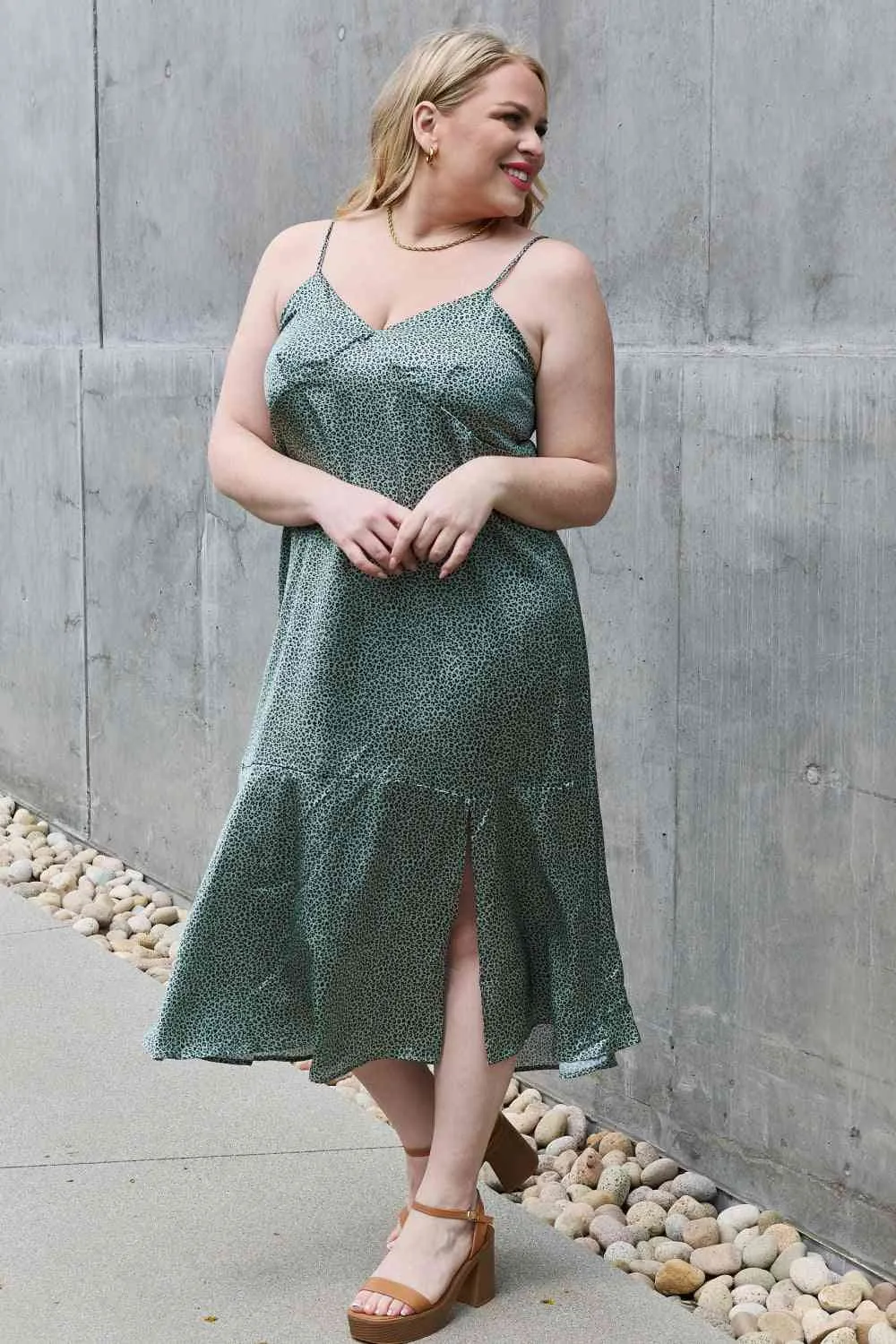 Women's Jade By Jane Wild Thing Full Size Satin Midi Slit Dress