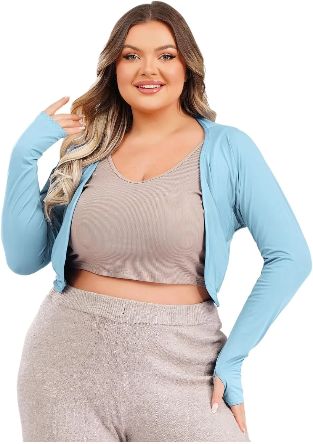 Women's Plus Size Cardigan Sweater Casual Trendy Shrug Sweater Opening Front Crop Tops