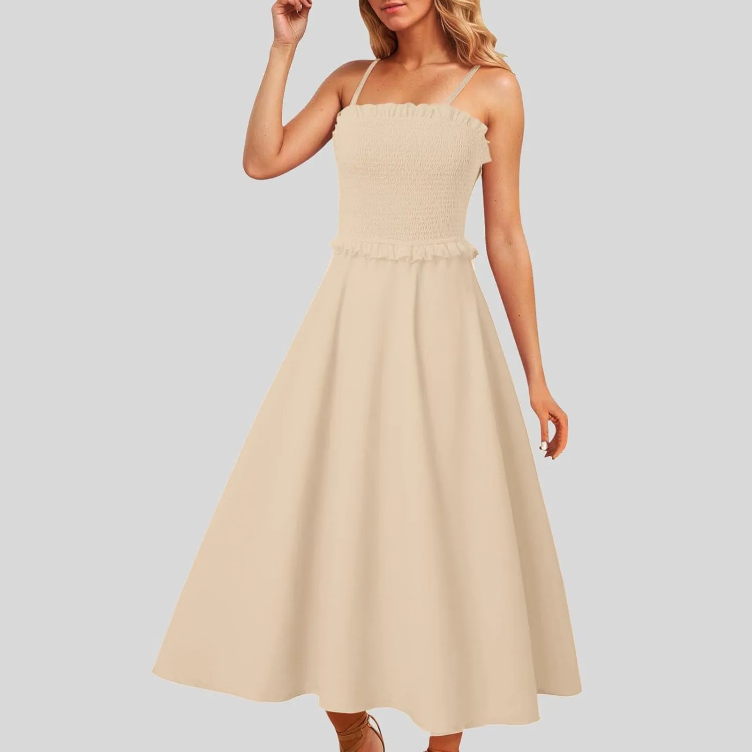Women's Summer Maxi Dress 2025 Casual Boho Sleeveless Spaghetti Strap Tiered Long Beach Sundresses