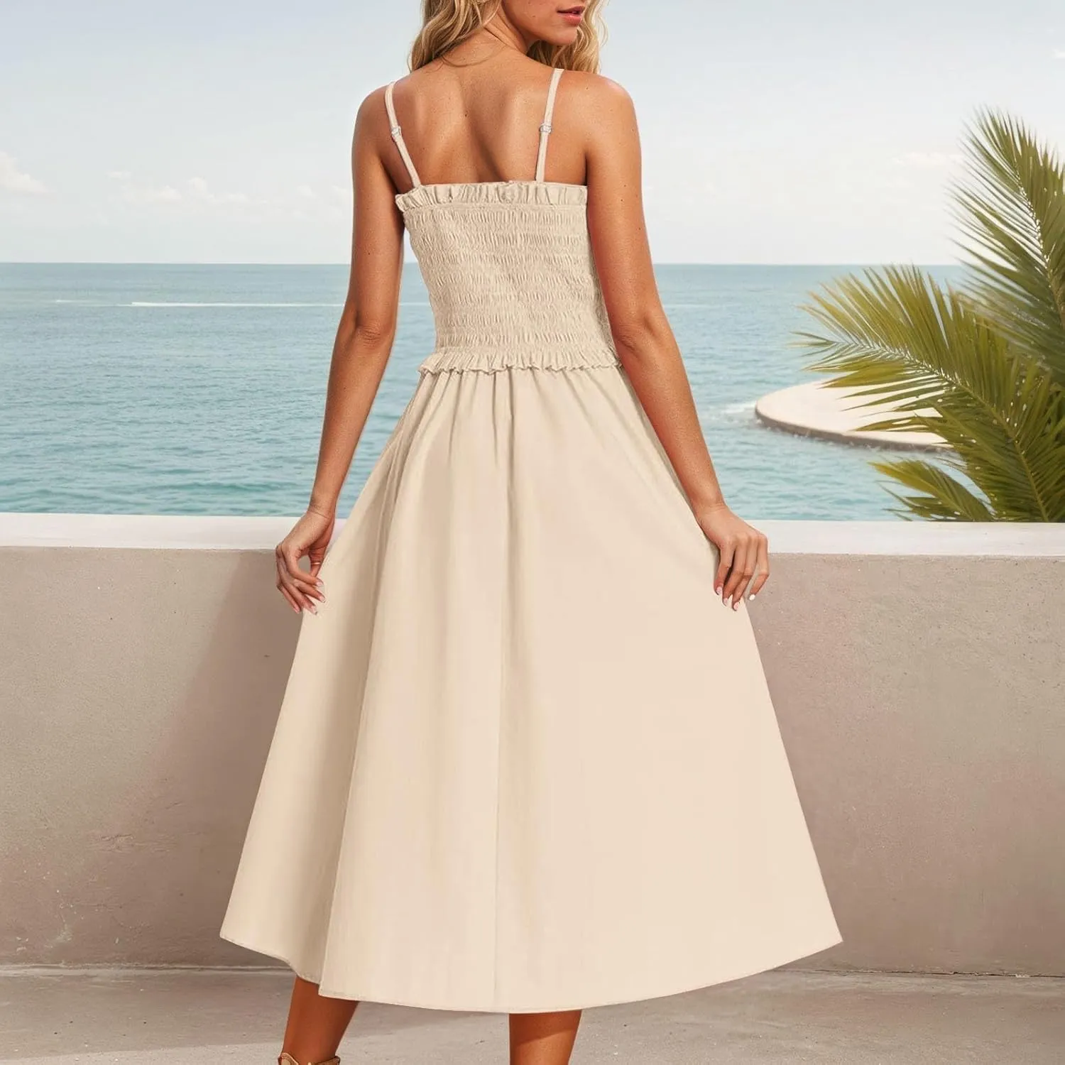 Women's Summer Maxi Dress 2025 Casual Boho Sleeveless Spaghetti Strap Tiered Long Beach Sundresses