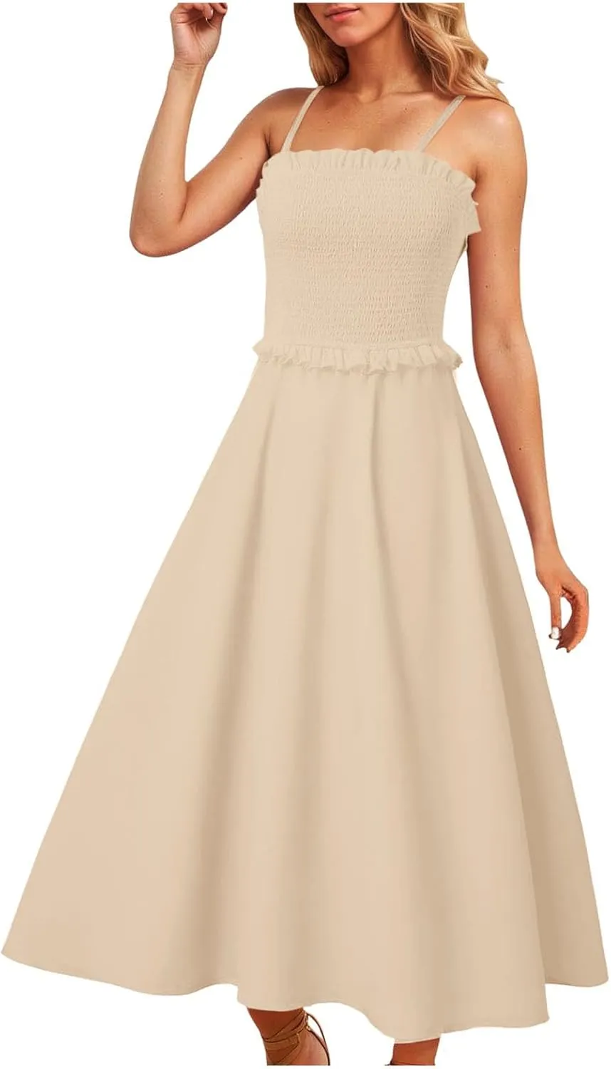 Women's Summer Maxi Dress 2025 Casual Boho Sleeveless Spaghetti Strap Tiered Long Beach Sundresses